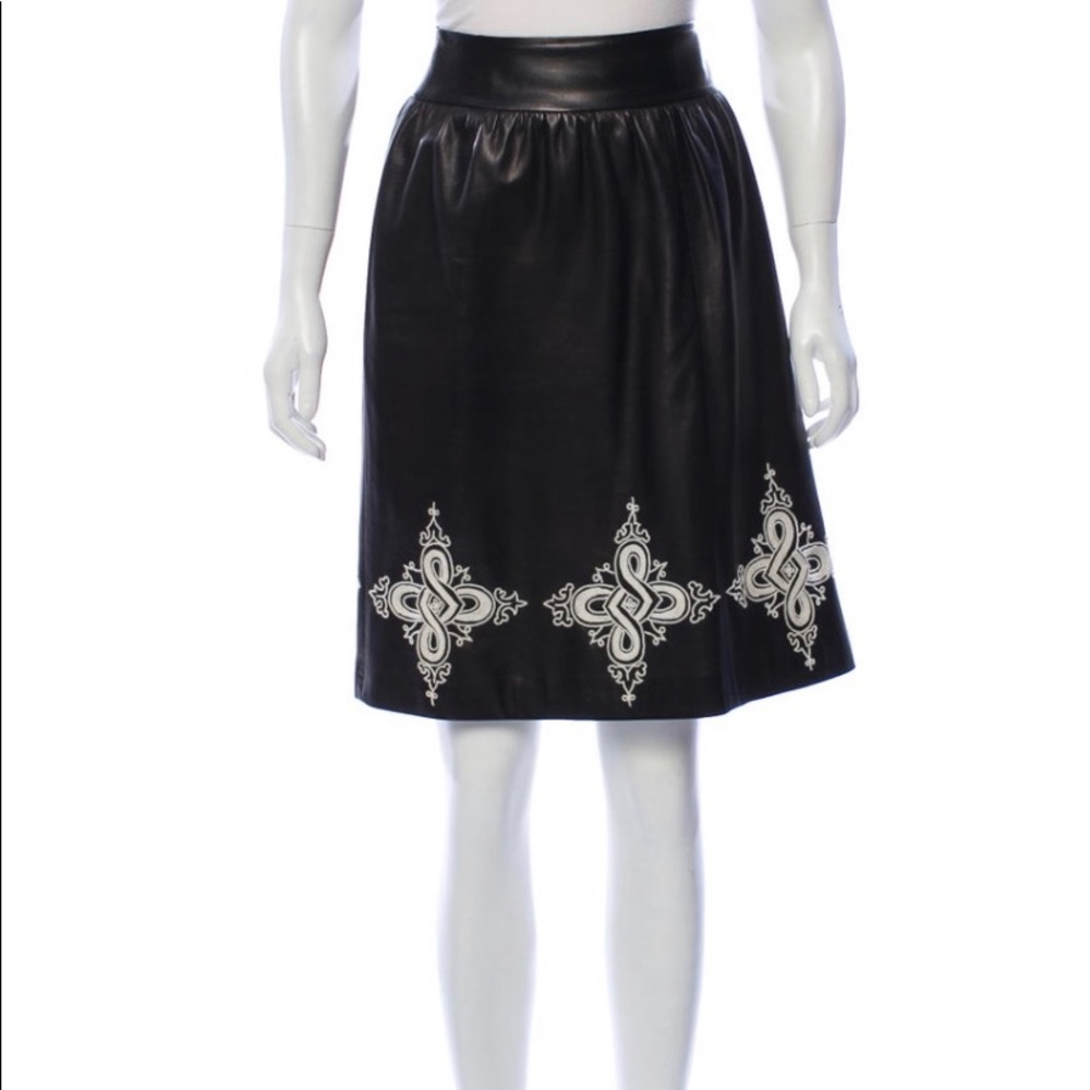 Carolina Herrera Lambskin Leather Embroidered Skrt